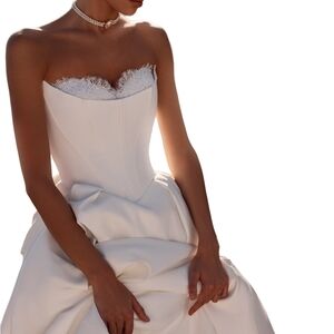 Strapless White Lace-Trim Corset Wedding Dress